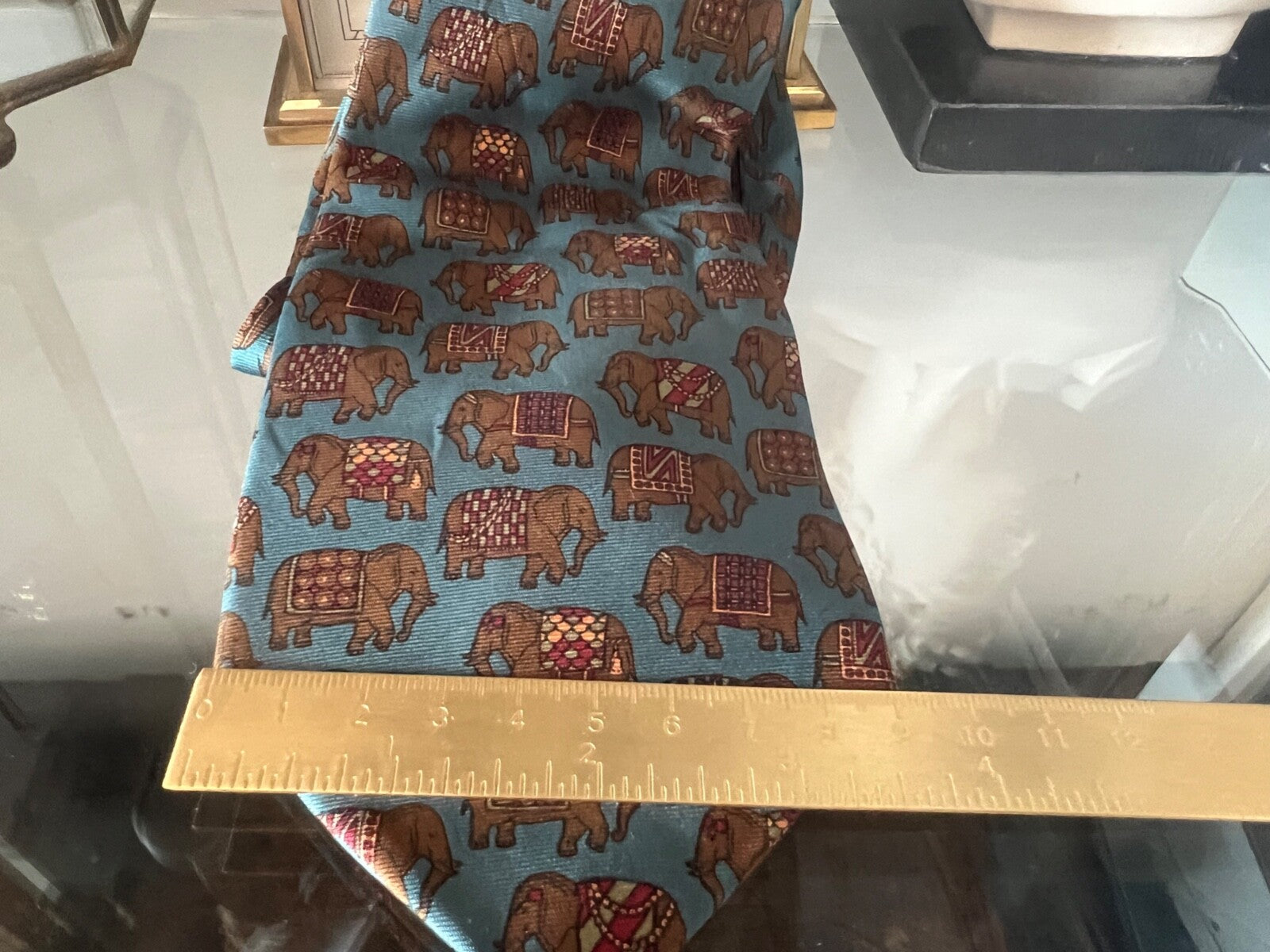 🔴 FENDI cravatta uomo SETA AZZURRA con ELEFANTI classica italiana busta