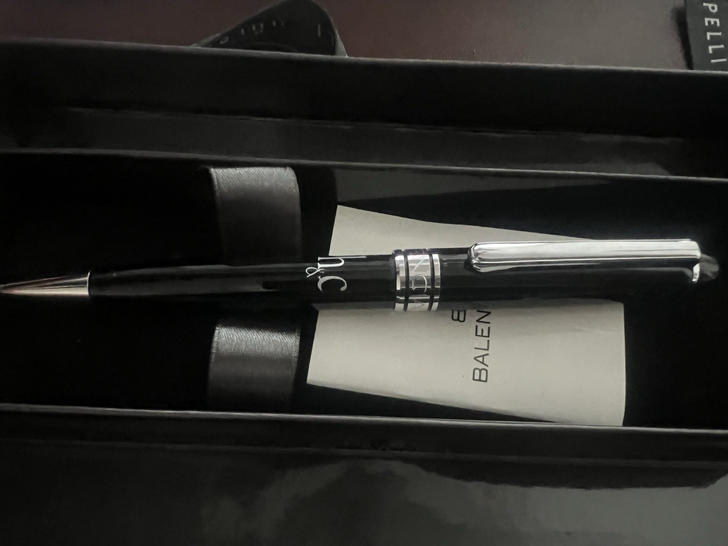 🔴 BALENCIAGA penna sfera lacca nera profili cromati H&C con scatola