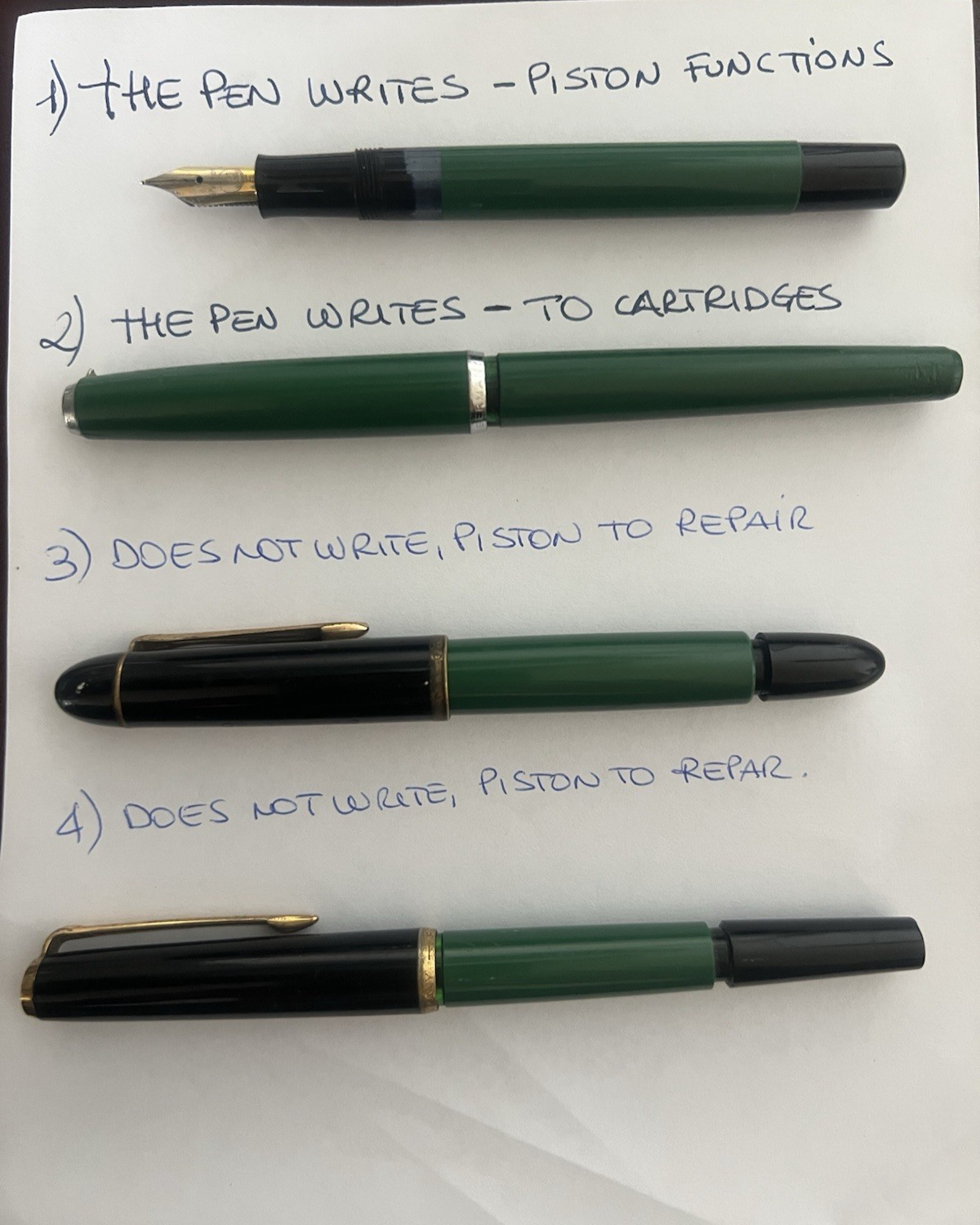 Pelikan Pens Fountain Parts Pieces Spare Parts 4 Pens Vintage