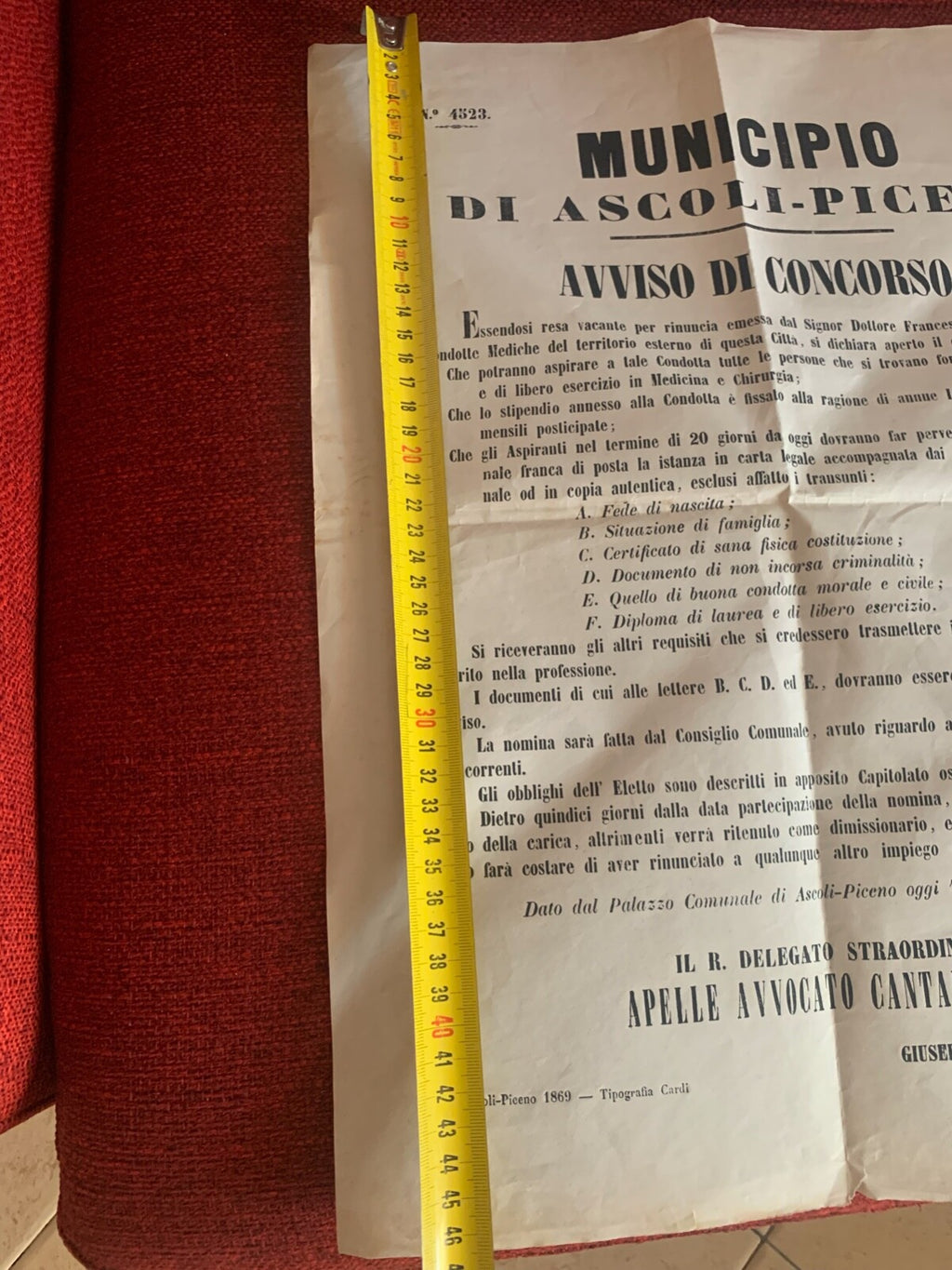 🔴 Stampa Avviso di concorso di Ascoli Piceno MEDICINA E CHIRURGIA epoca 1869