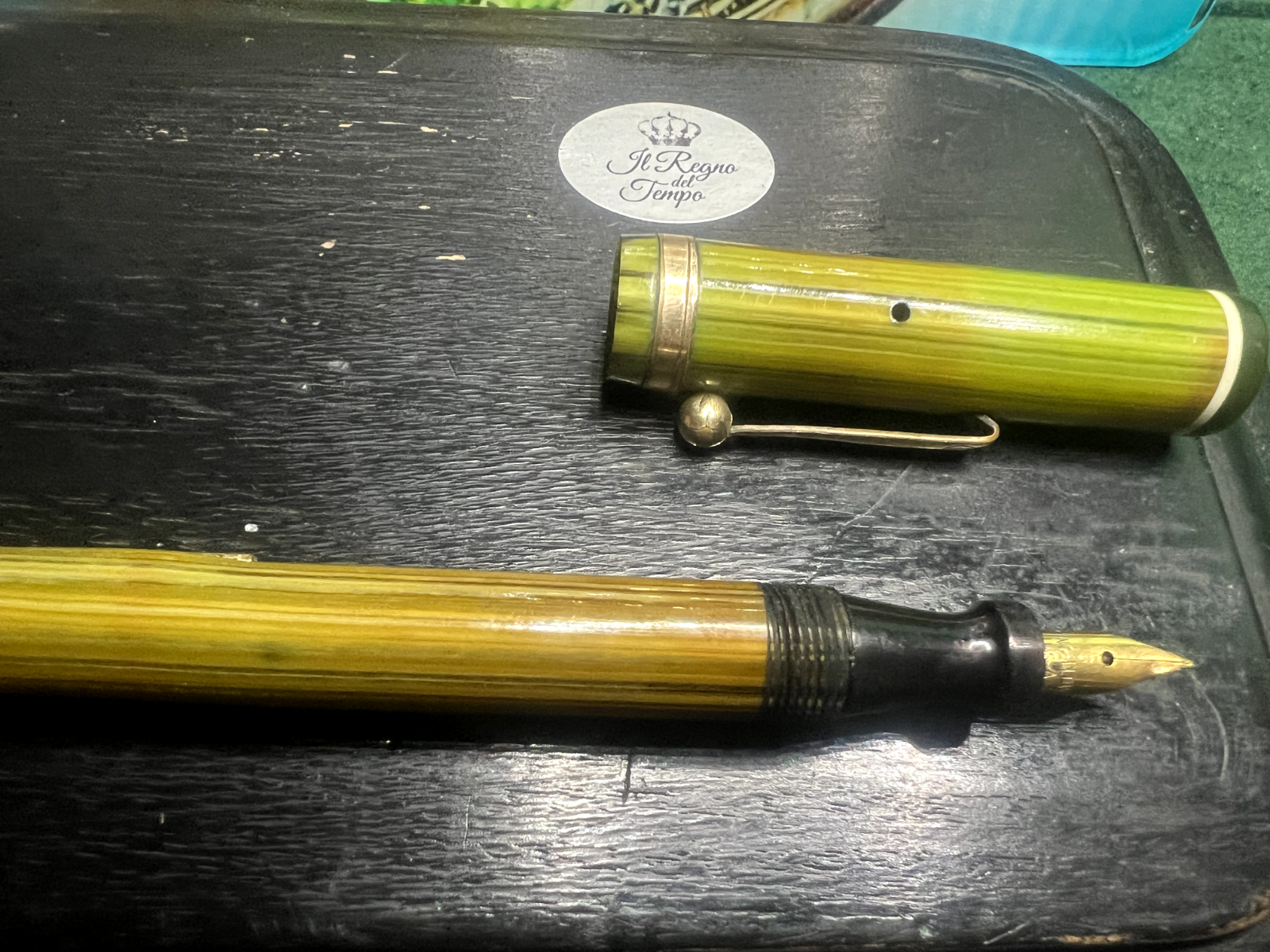 🔴 EUCLID penna stilografica verde nera profili cromati a leva SCRIVE vintage