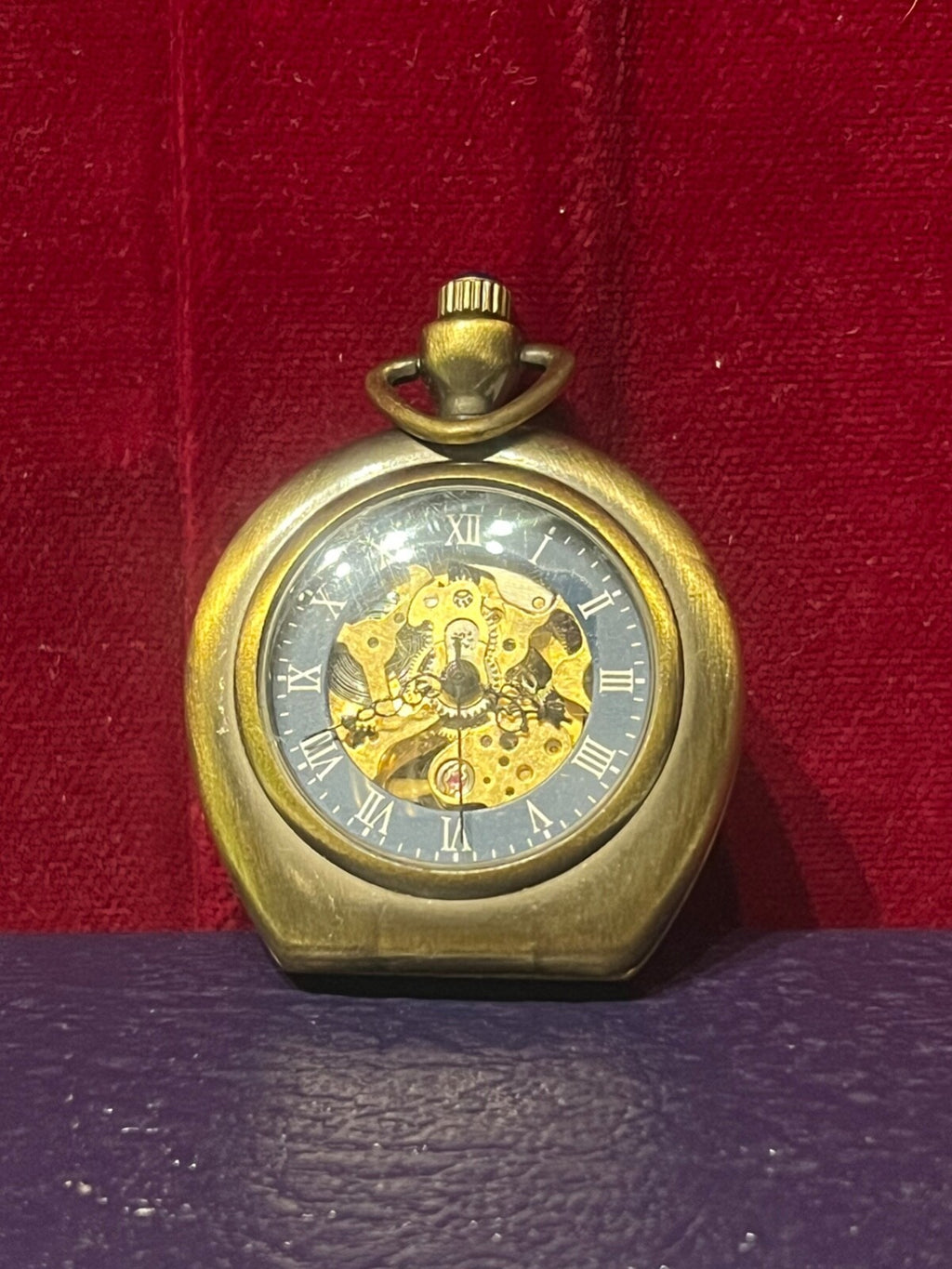 Pocket Watch Man Woman Openworked Movement Manual Wind Works Crown Cabochon
