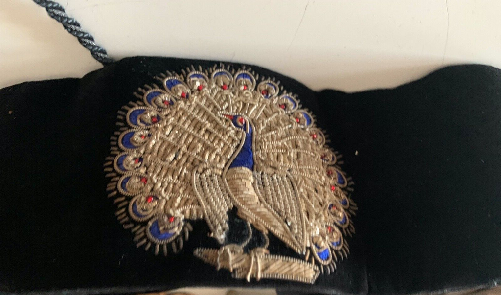 Ceinture Velours Broderie oder Kobalt Paon Chemise Nuit Geisha Vintage 