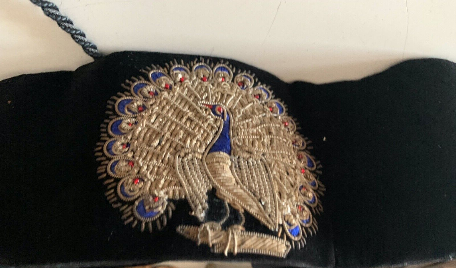 Ceinture Velours Broderie oder Kobalt Paon Chemise Nuit Geisha Vintage 