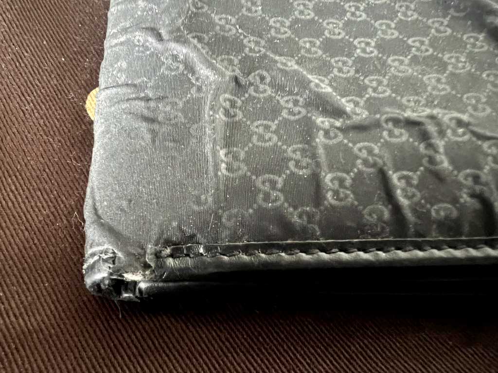 🔴 GUCCI portafoglio donna tessuto pelle nera tasca banconote ORIGINALE vintage