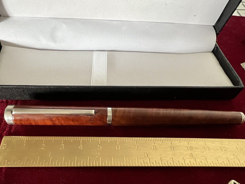 🔴 Penna stilografica ARGENTO 925 corpo legno a cartuccia scrive 25