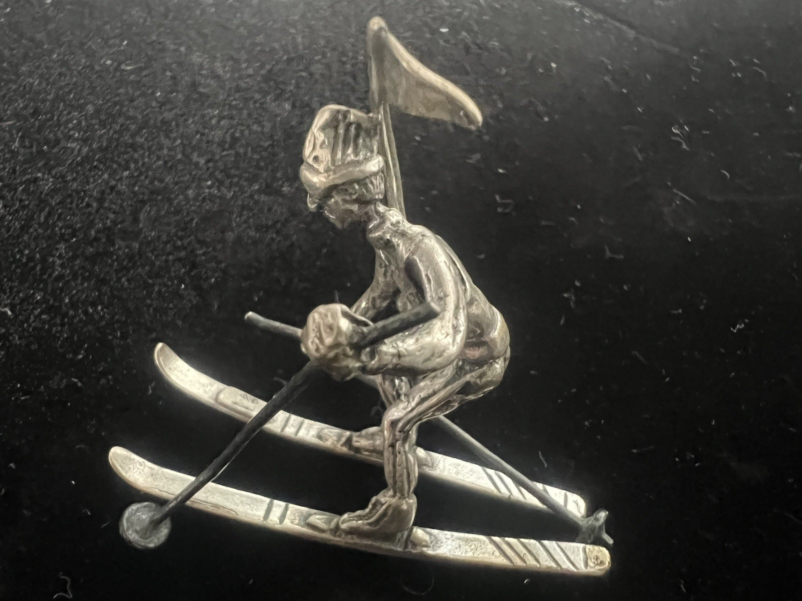 🔴 Sci ARGENTO 800 MASSICCIO modellino miniatura sciatore vintage