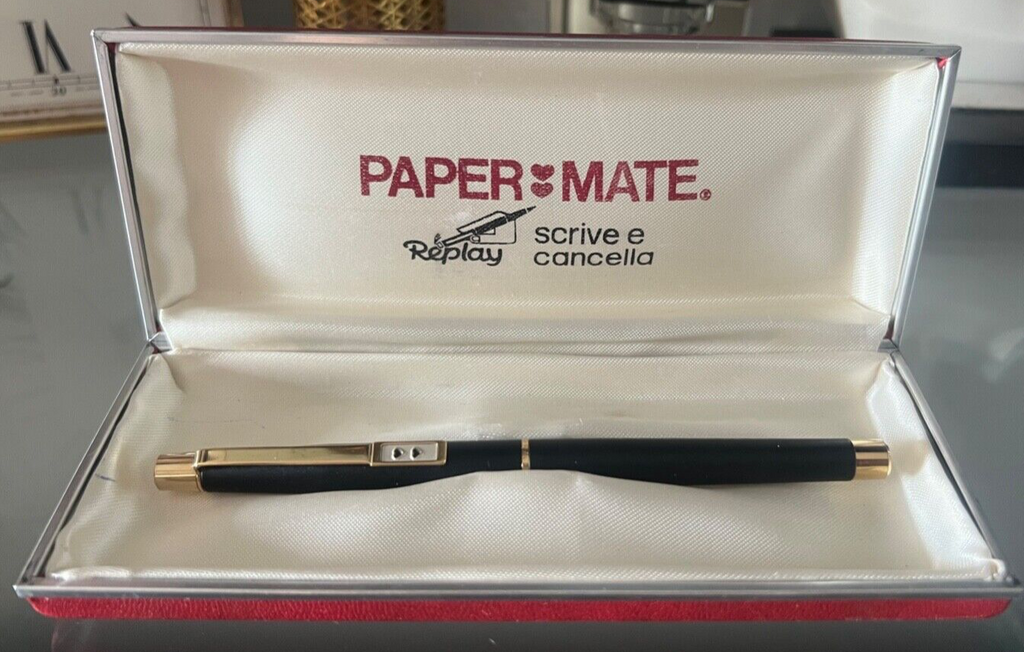 🔴 PAPERMATE penna sfera EPOXY in lacca nera profili dorati scatola vintage