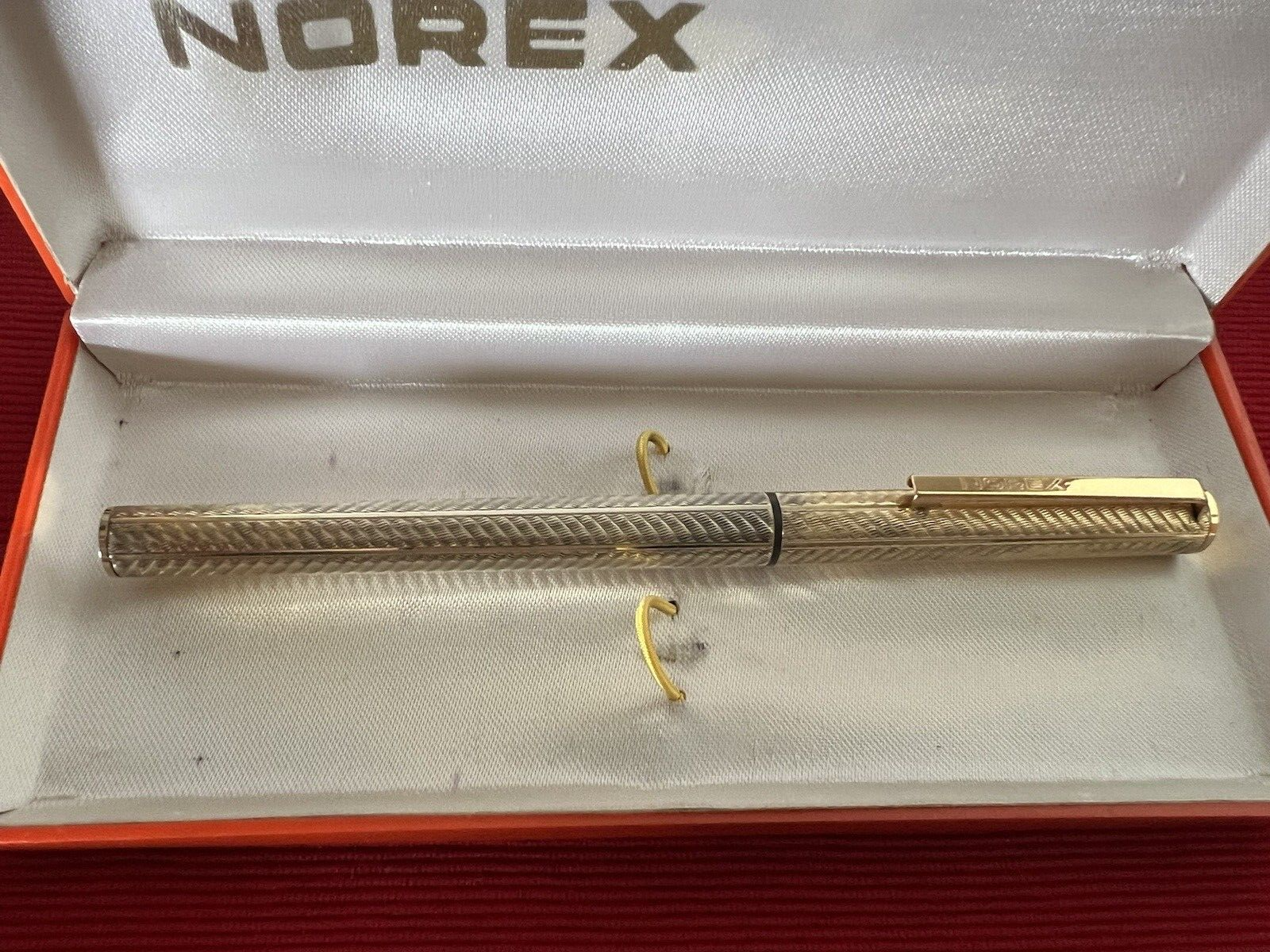 🔴 NOREX penna stilografica ARGENTO MASSICCIO 925 cesellato pennino ORO 14 KT