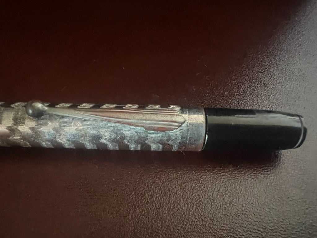 Crayon Mécanique Porte-Mine Chromé Ciselé Guilloché Avec Clip À Boule Vintage