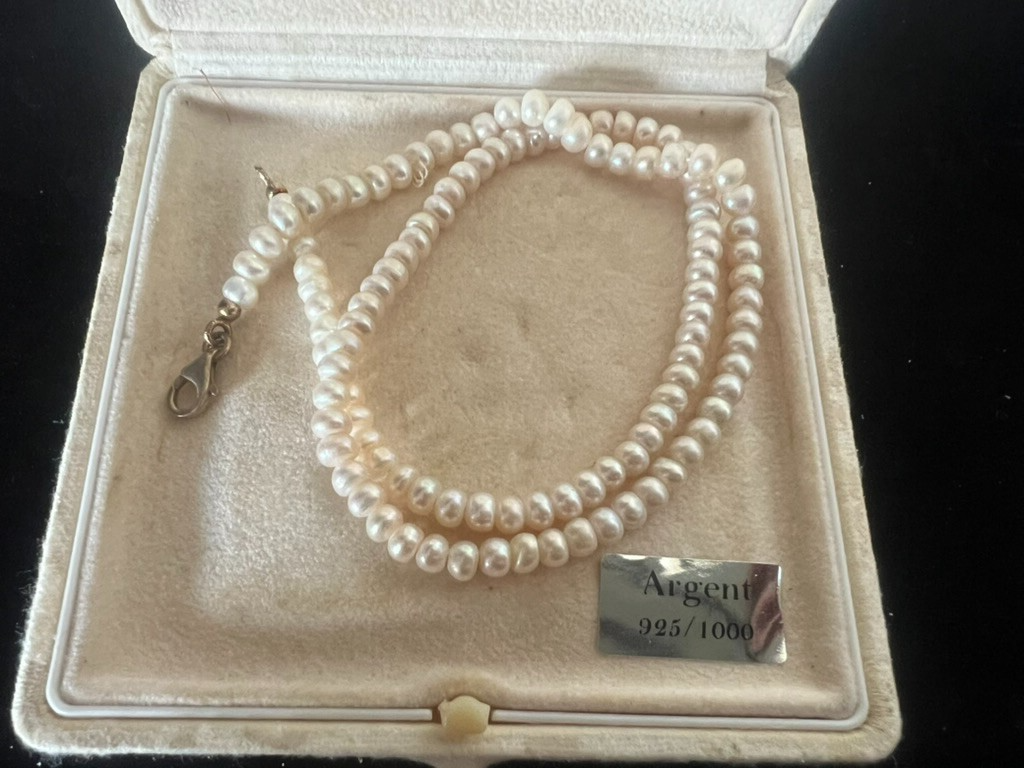 Halskette Echte Perlen Silber 925 Vergoldet Länge 42,5 Cm
