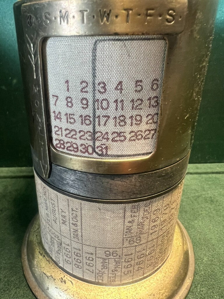 Porte-Stylo Calendrier 1969-1983 Bronze Tissu Brevet Rotatif Vintage