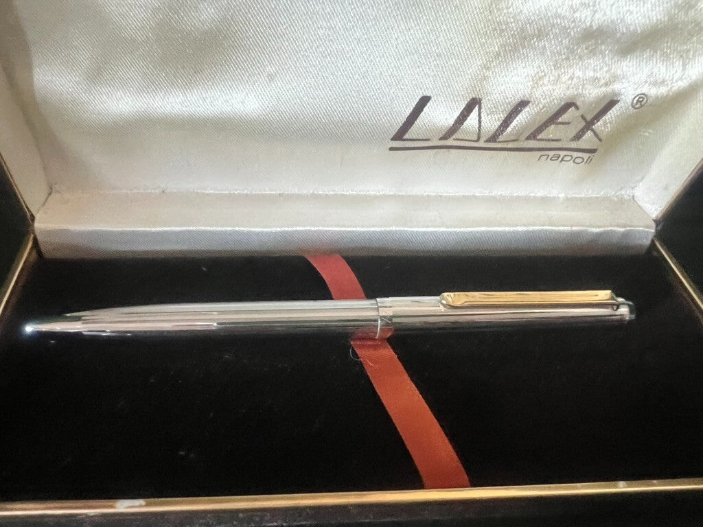🔴 LALEX penna sfera corpo cromato a righe italiana scrive vintage