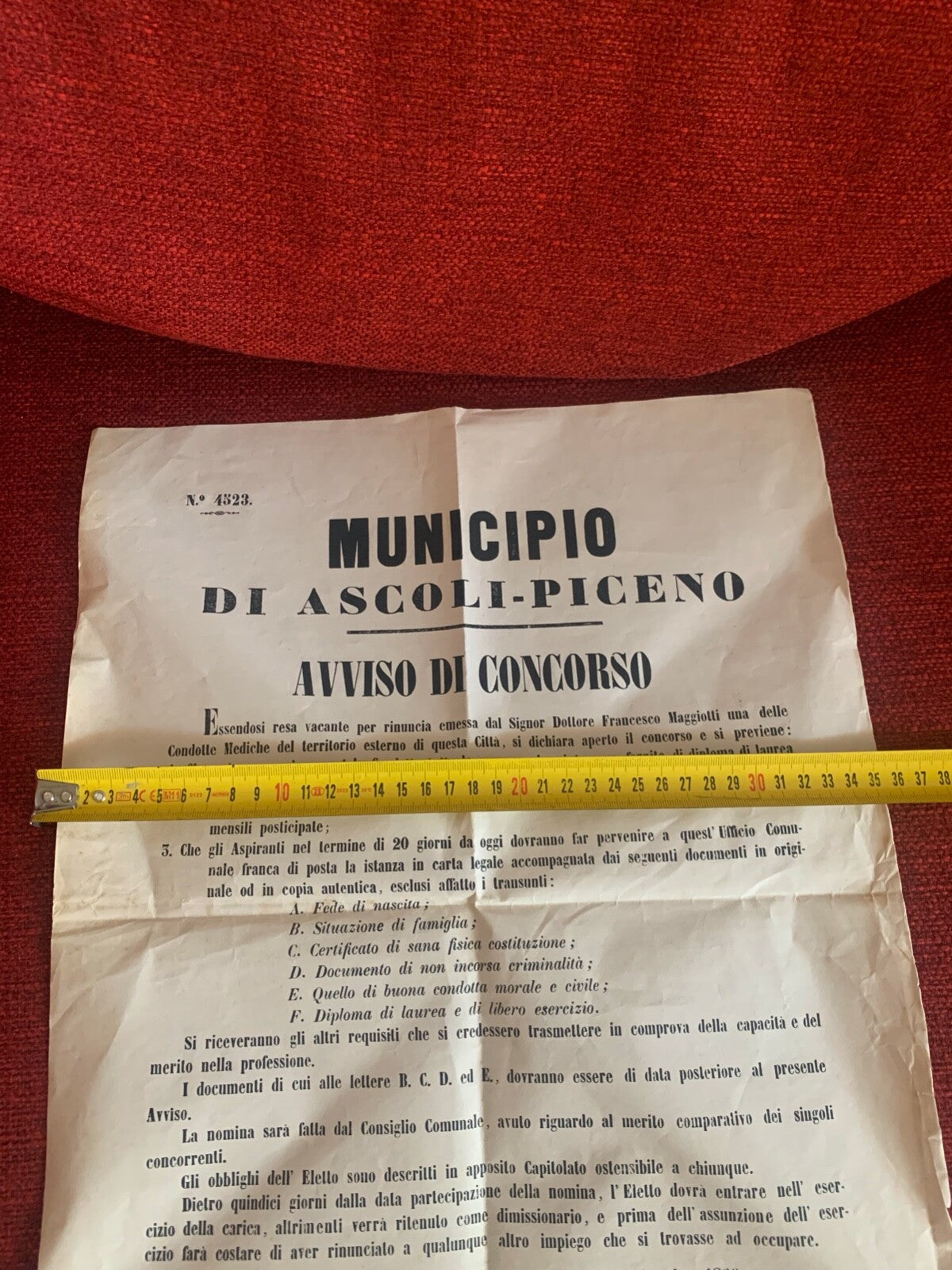 Bekanntmachung des Wettbewerbs von Ascoli Piceno MEDIZIN UND CHIRURGIE Ära 1869 