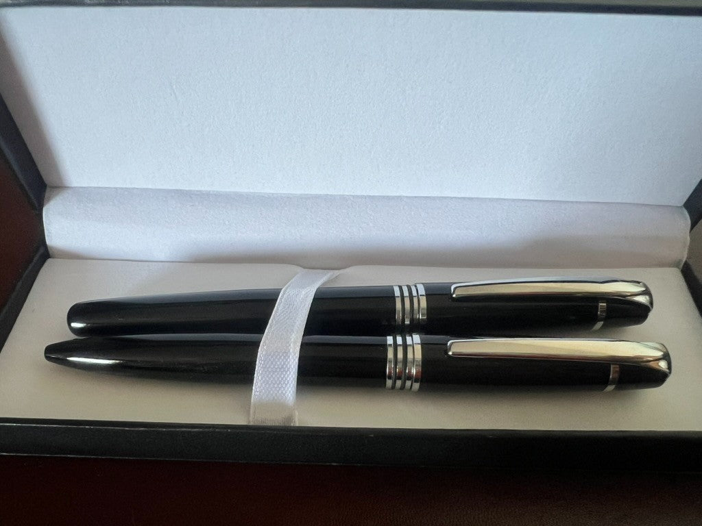 🔴 Penna sfera e sfera penna refill roller nera profili cromati con astuccio