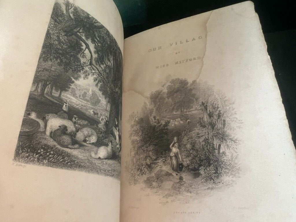 🔴 Buch UNSER DORF Mary Russel Mitford Englischsprachiges SELTENES antikes Buch von 1870 