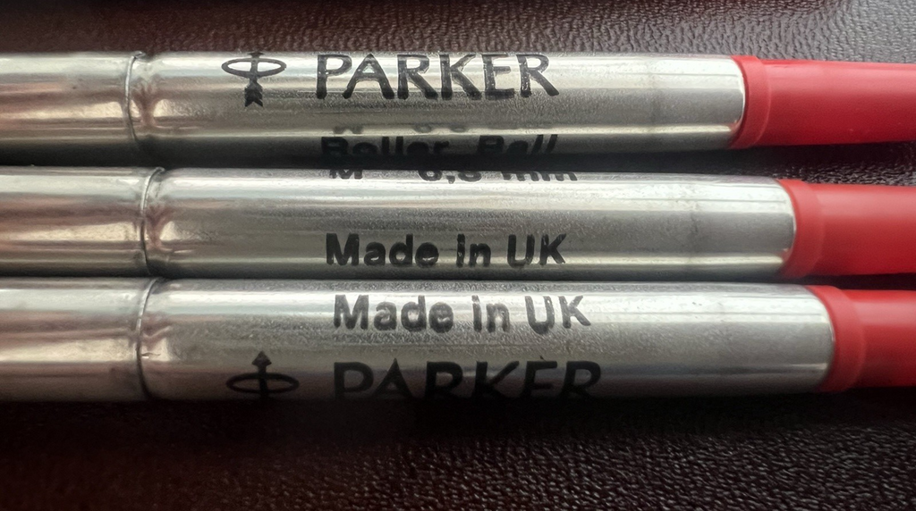 🔴 PARKER refill penna Roller Ball ROSSO M 0,8 mm 8JF ricarica ricambio 3 Pz