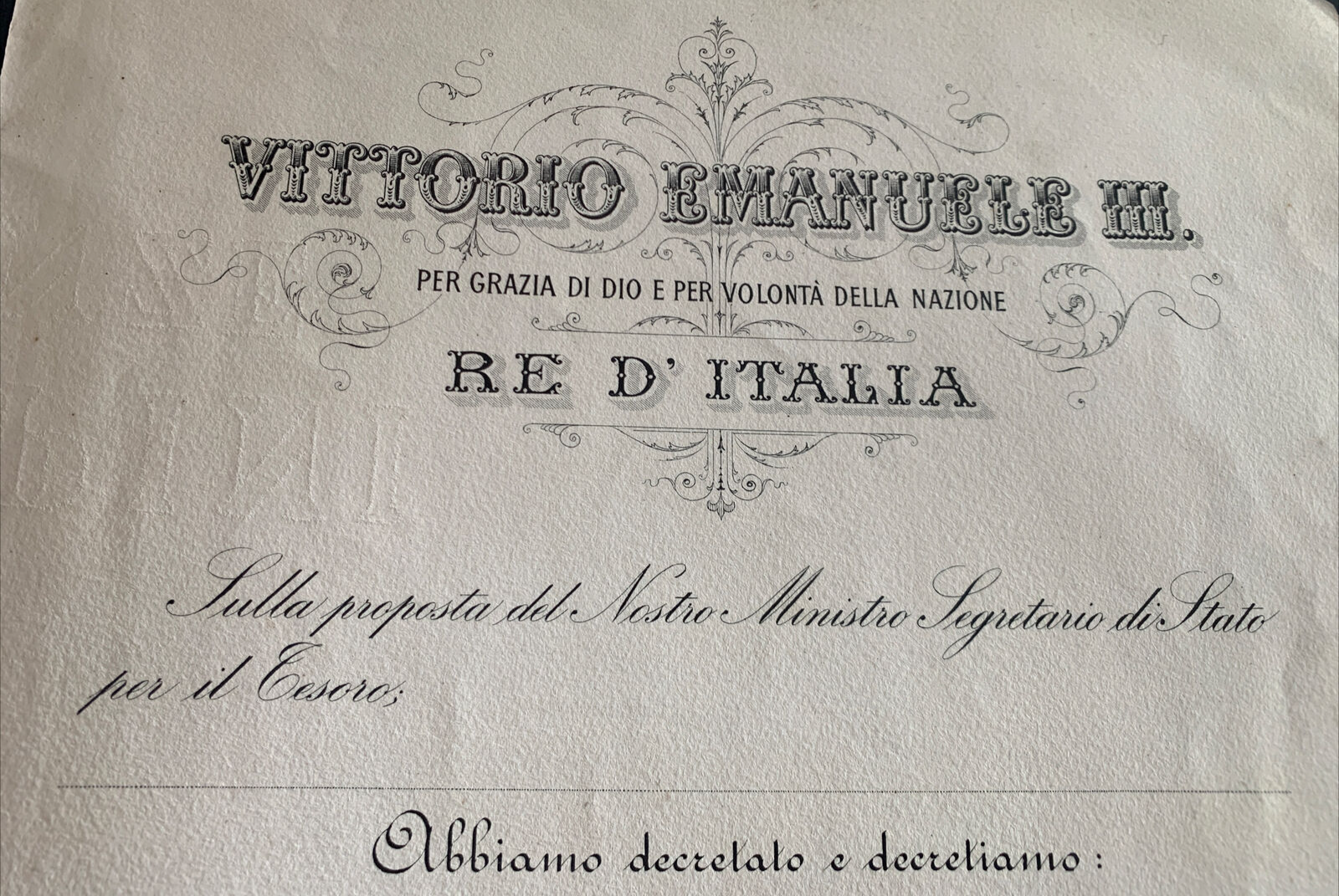 Vittorio Emanuele III, Titre Comptable Finance Arrêté Courtes Des Conti 1908