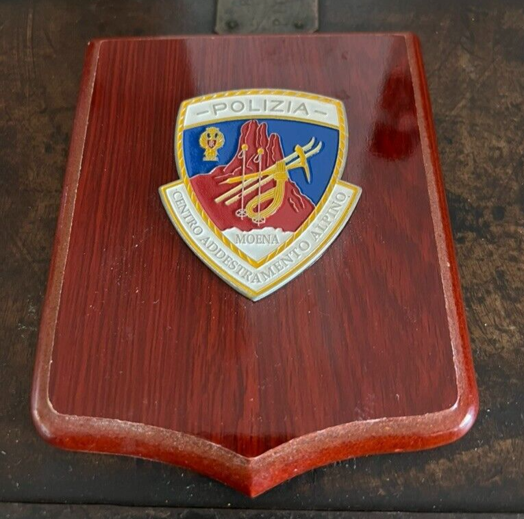 🔴 Crest POLIZIA ALPINA ADDESTRAMENTO scudo legno lucidato metallo smalti h 15