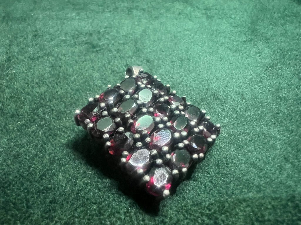 🔴 Ciondolo donna ARGENTO 925 grande rombo di granati naturali ovali vintage