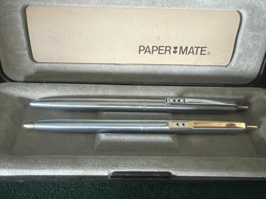 Papermate Penne Sphère Métal Dorées Set Complet Scrivono Vintage