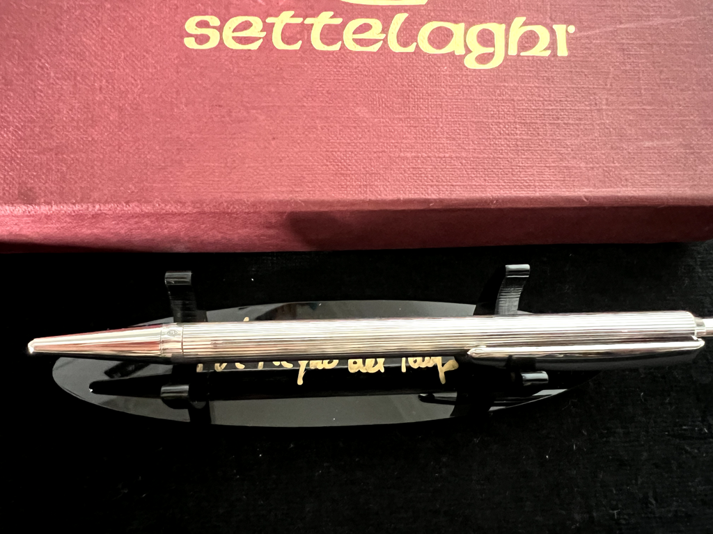 🔴 SETTELAGHI penna sfera ARGENTO 925 massiccio pulsante corpo righe scrive 6
