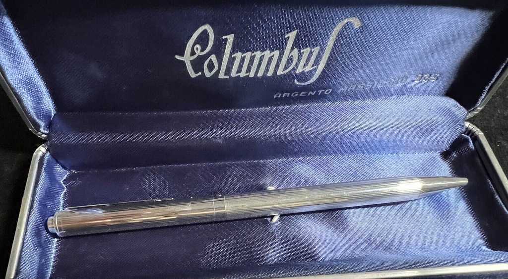 Columbus Stylo-Plume Sphère Argent Massif 925 Snap Rayé Bas Relief Vintage