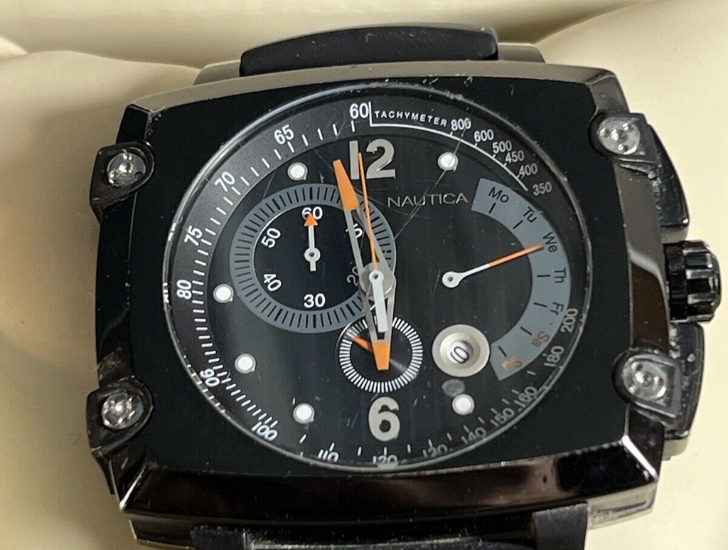 🔴 NAUTICA cronografo uomo A38500 impermeabilità 5 ATM OVERSIZE 48 mm scatola