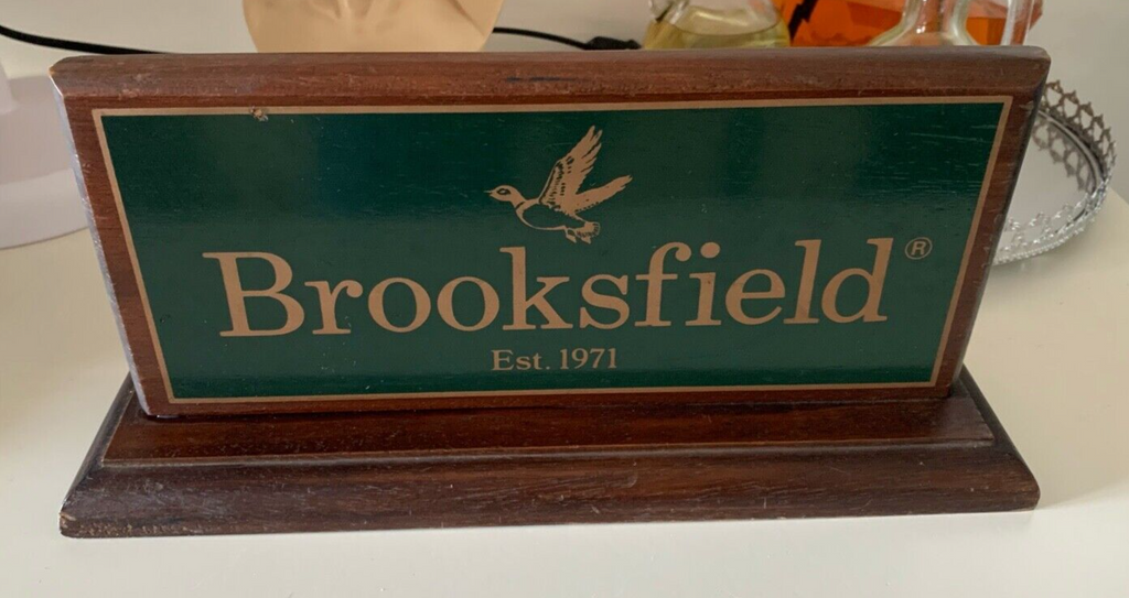 🔴 BROOKSFIELD Werbeschild aus Vintage-Holz, 29 cm, 2 Stück 