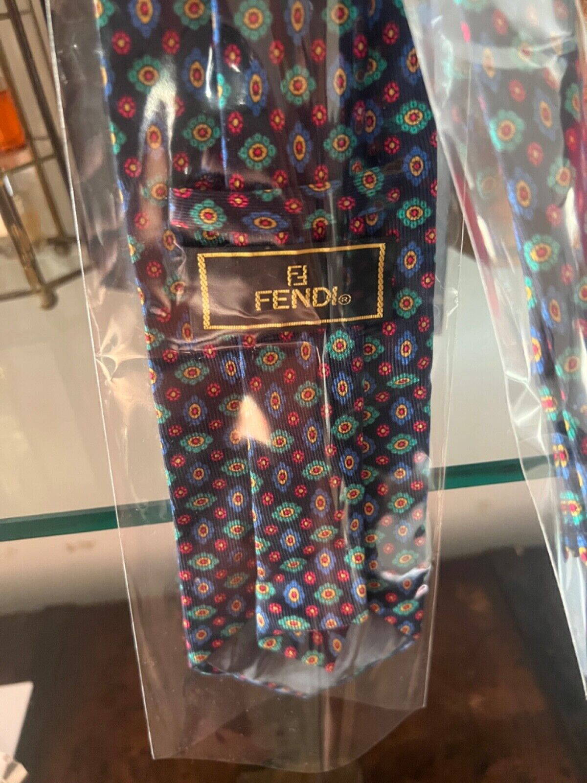 Fendi Homme Cravate Soie Bleu Rouge Motiv à Fleurs Classique italienische Clutch 