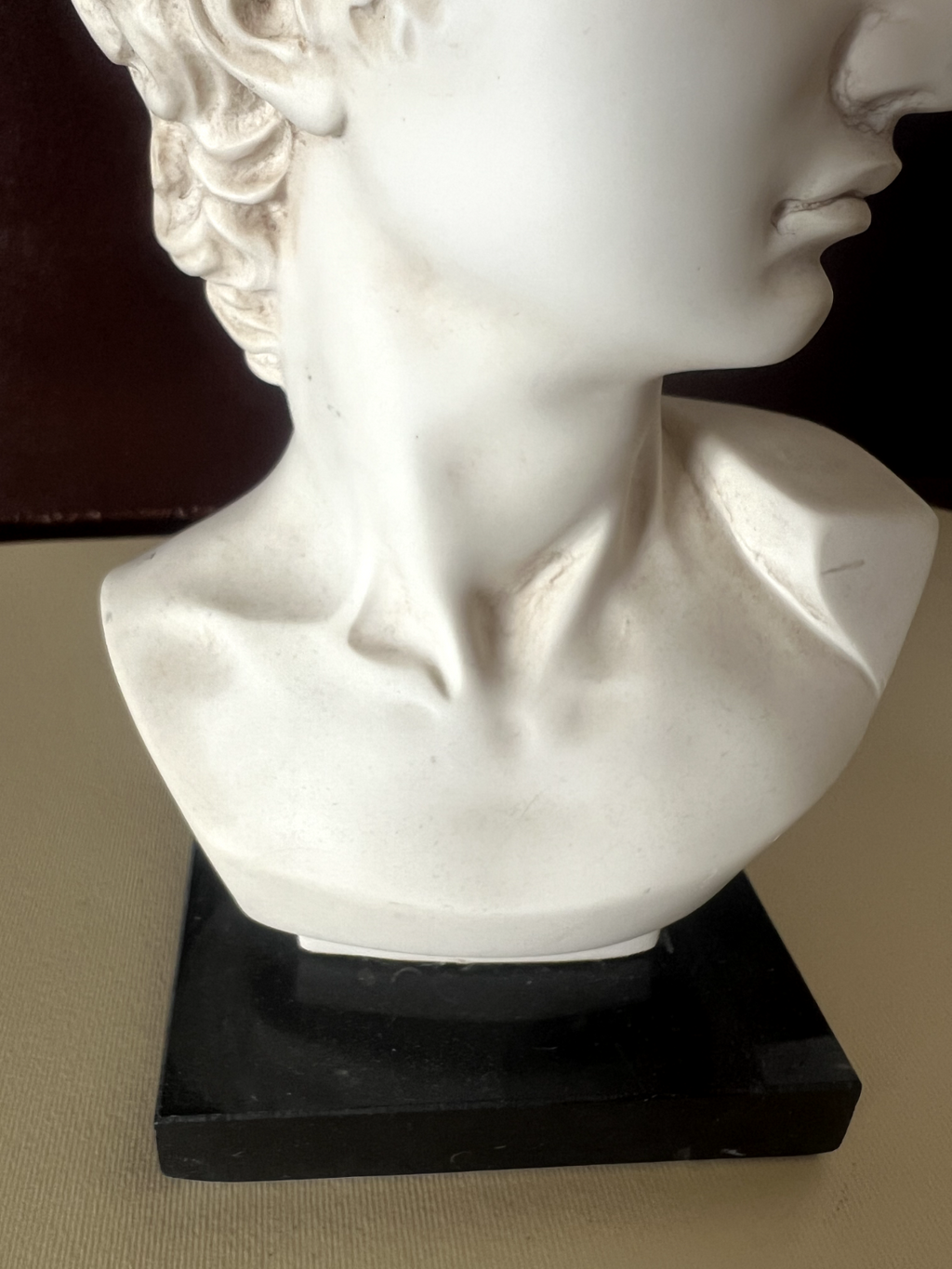 David Statue Sculpture Base Marbre Signé Bessi Bibliothèque Buste L 10 H 22 CM