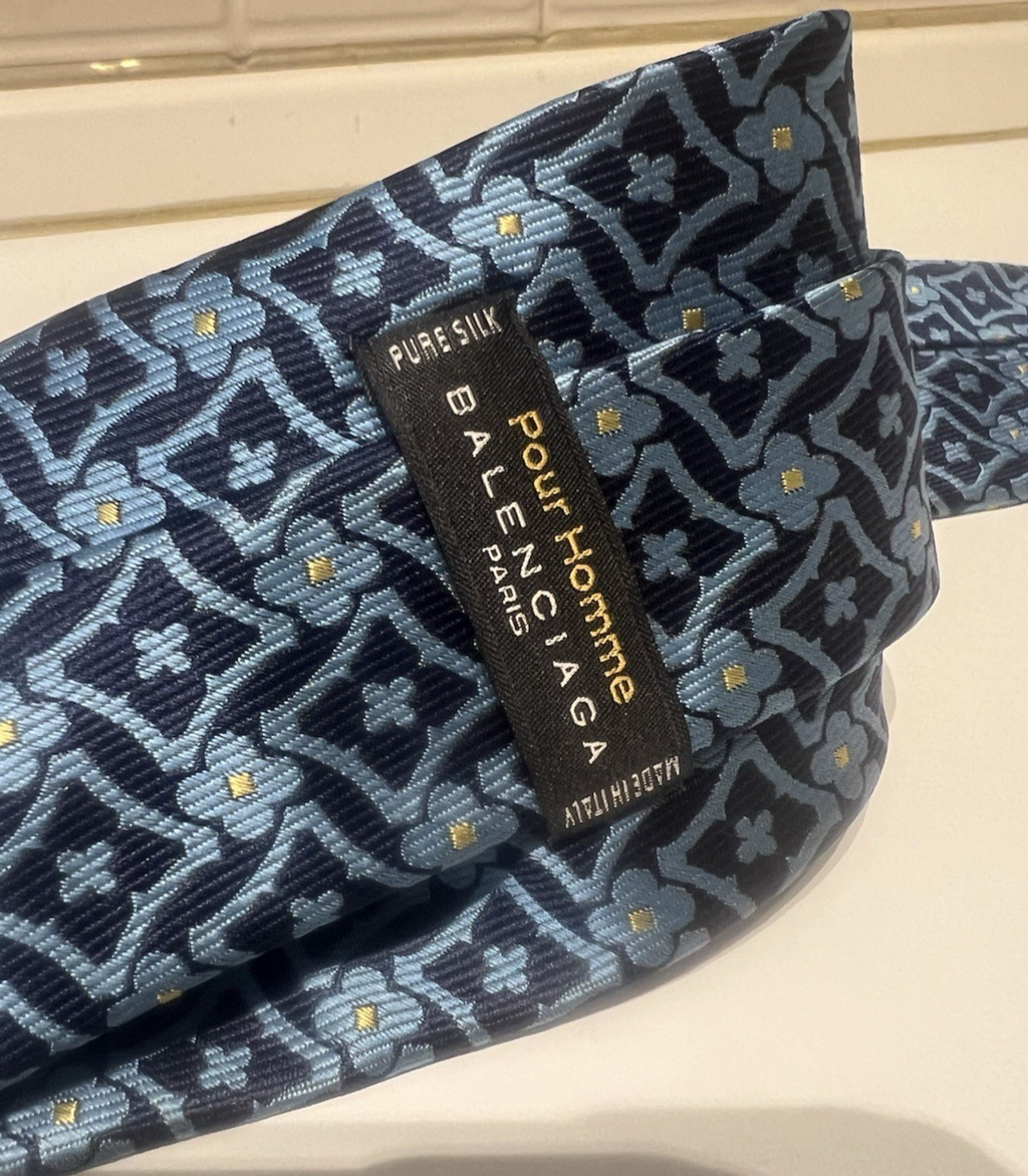 BALENCIAGA Men's Tie Blue Multicolor Elegant Pure Silk 