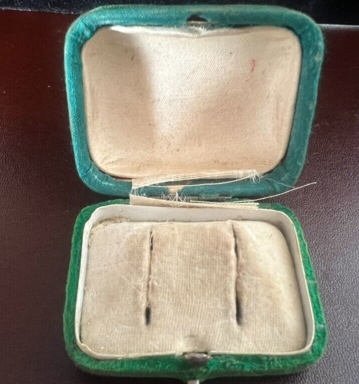 Boîte Boucles D'Oreilles Trousse Coffret Velours Tissu Vert Antique 1920