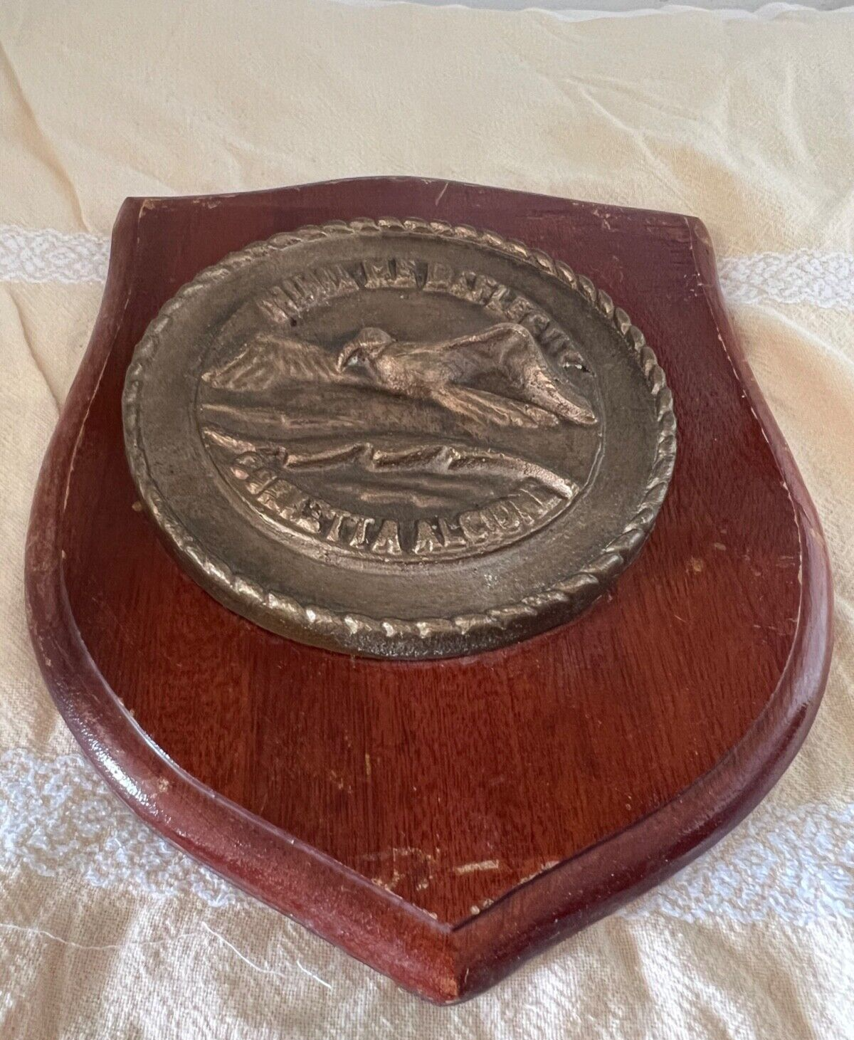 🔴 MARINA MILITARE crest ALCIONE CORVETTA scudo legno ottone vintage