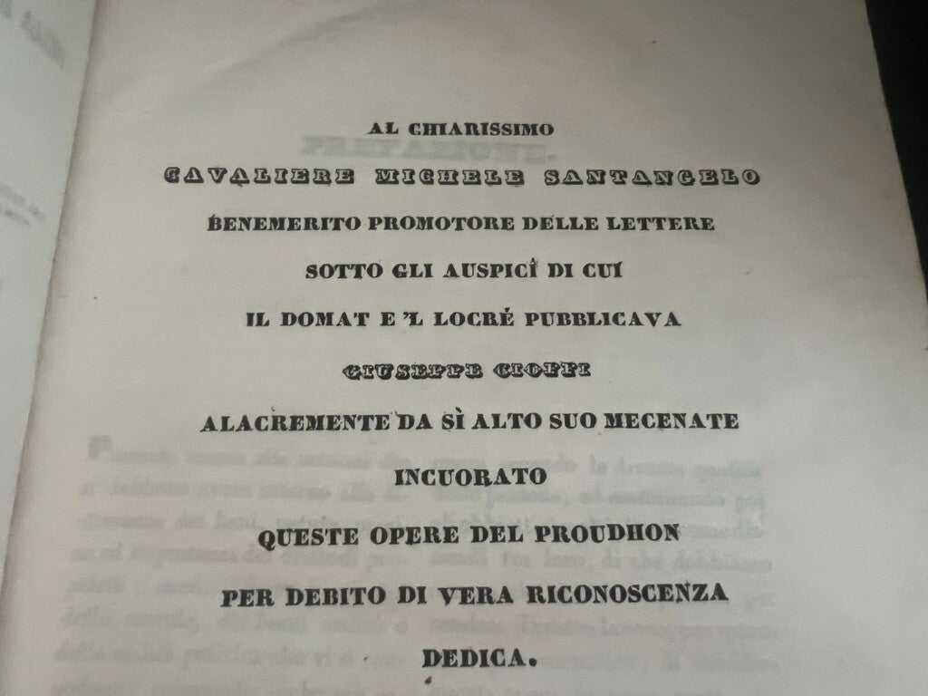 Livres Traité Del Domaine De Propriété'Proudhon Italien Anciens 1844