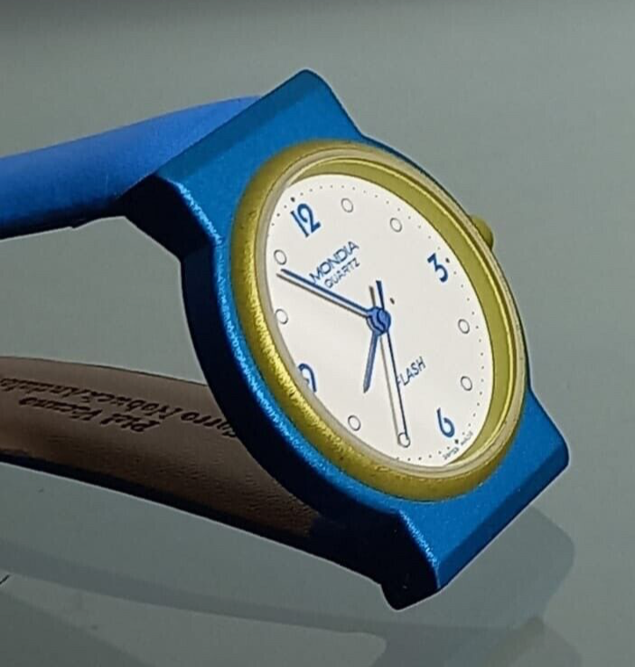 🔴 MONDIA orologio unisex FLASH azzurro Movimentol quarzo funzionante vintage