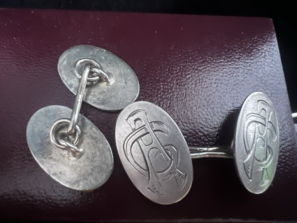 Men's Cufflinks Metal Engraved Ovals With Initials AC Intertwined Vintage 