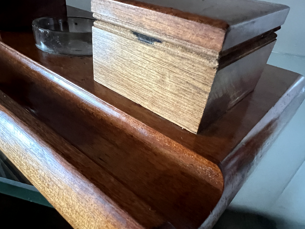 🔴 Calamaio penna stilografica sfera LEGNO MASSELLO da scrivania L 31 cm vintage