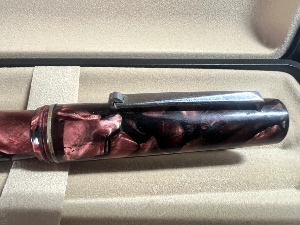 🔴 Penna stilografica celluloide rossa a pulsante pennino ORO scrive vintage