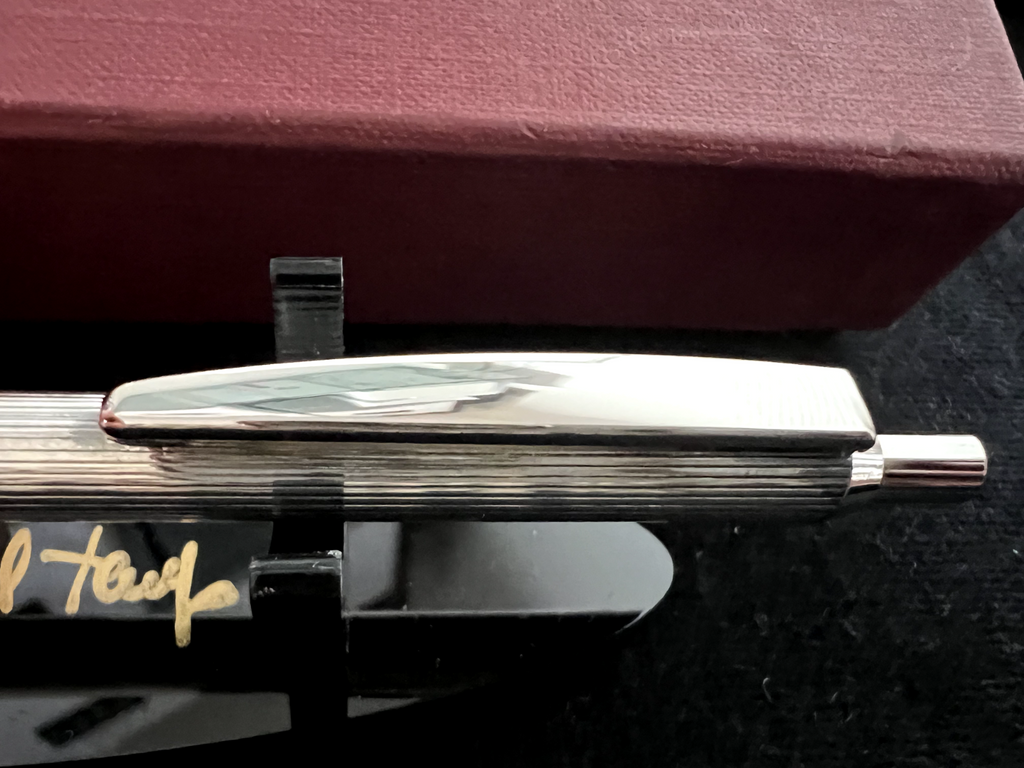 🔴 SETTELAGHI penna sfera ARGENTO 925 massiccio pulsante corpo righe scrive 6