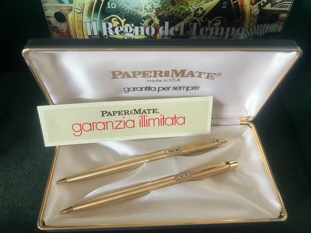 🔴 PAPERMATE penna sfera e matita meccanica metallo dorate mai usate vintage