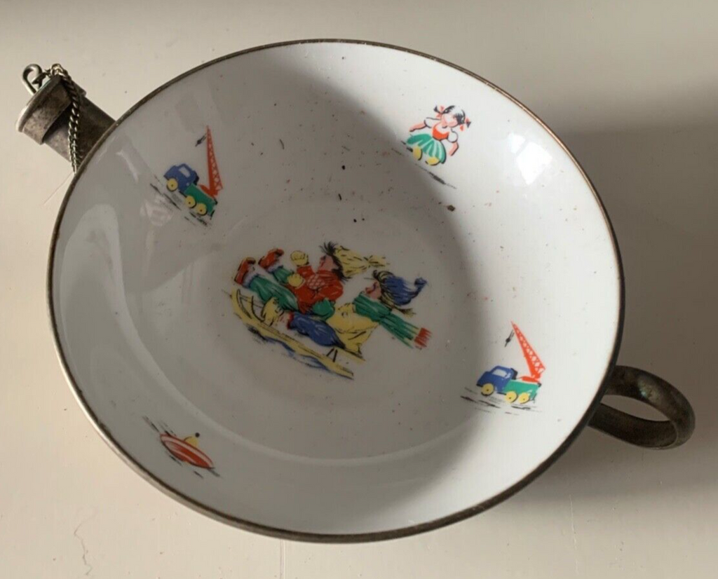 🔴 Scalda vivande CERAMICA antico DIPINTO MANO supporto rubinetto metallo 13 cm