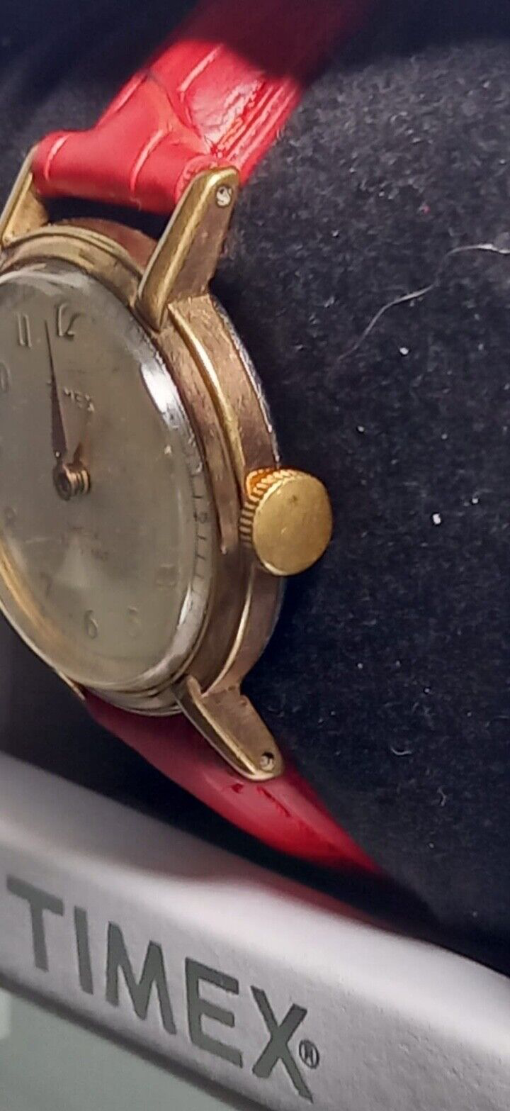 🔴 TIMEX orologio uomo carica manuale champagne rosso cassa 33,5 mm funziona