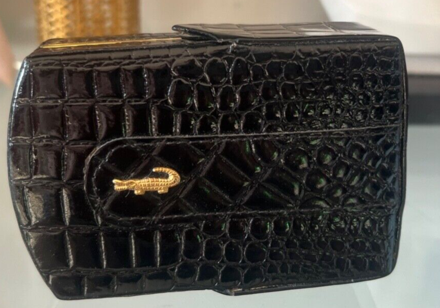 🔴 Portasigarette nero effetto coccodrillo rigido con fessura per cinta vintage