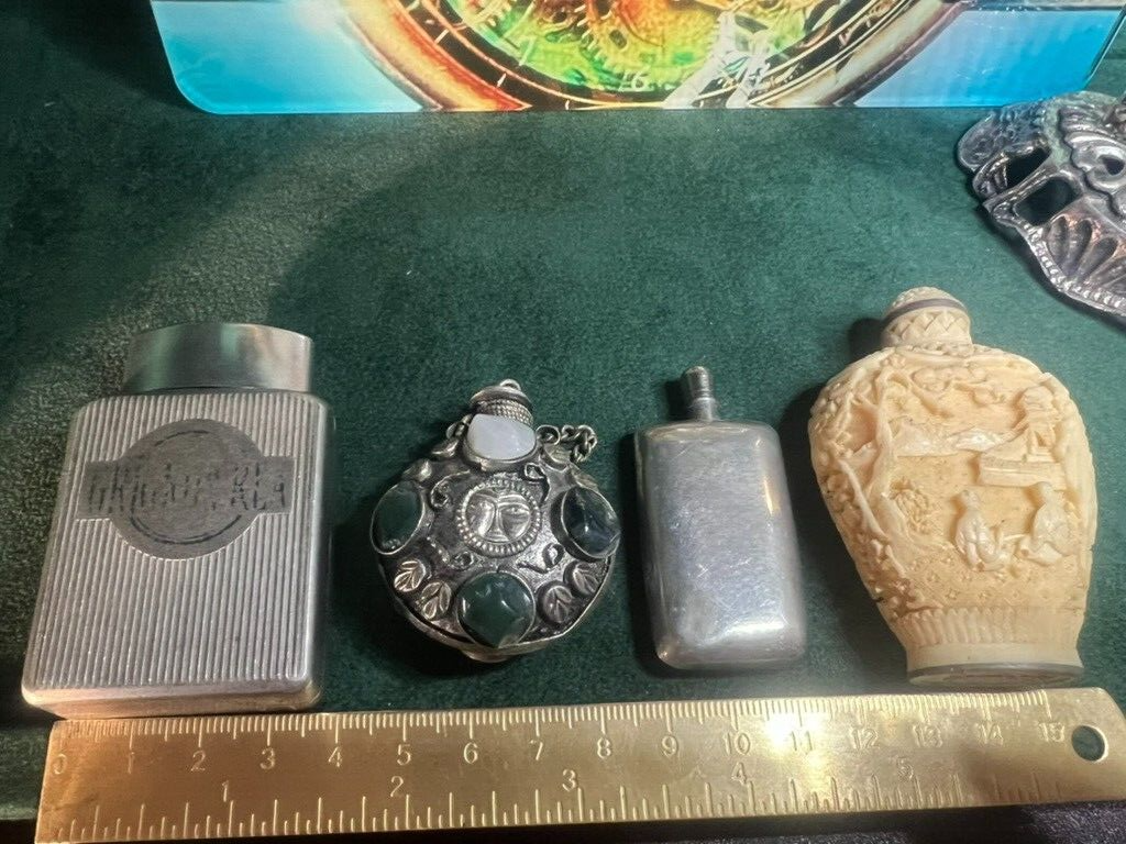 🔴 Porta PROFUMI ESSENZE da borsa toilette con specchio 5 PEZZI vintage