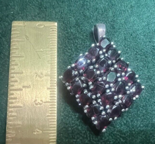 🔴 Ciondolo donna ARGENTO 925 grande rombo di granati naturali ovali vintage