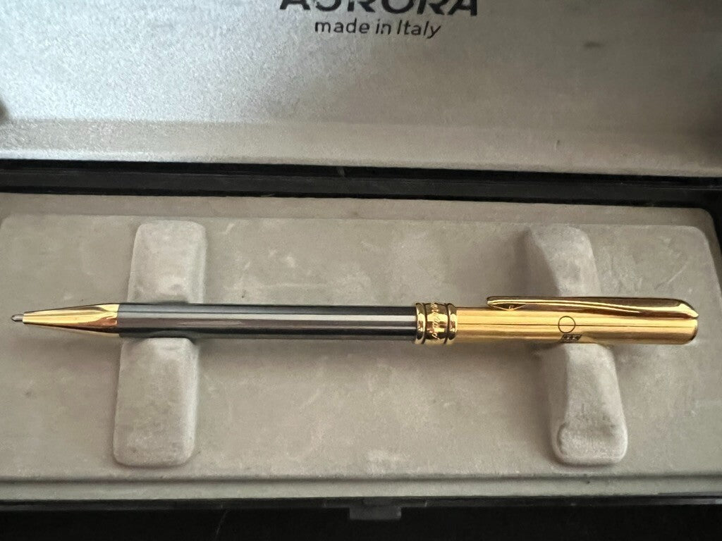 🔴 AURORA penna sfera Magellano lacca canna di fucile e dorata FIGC G