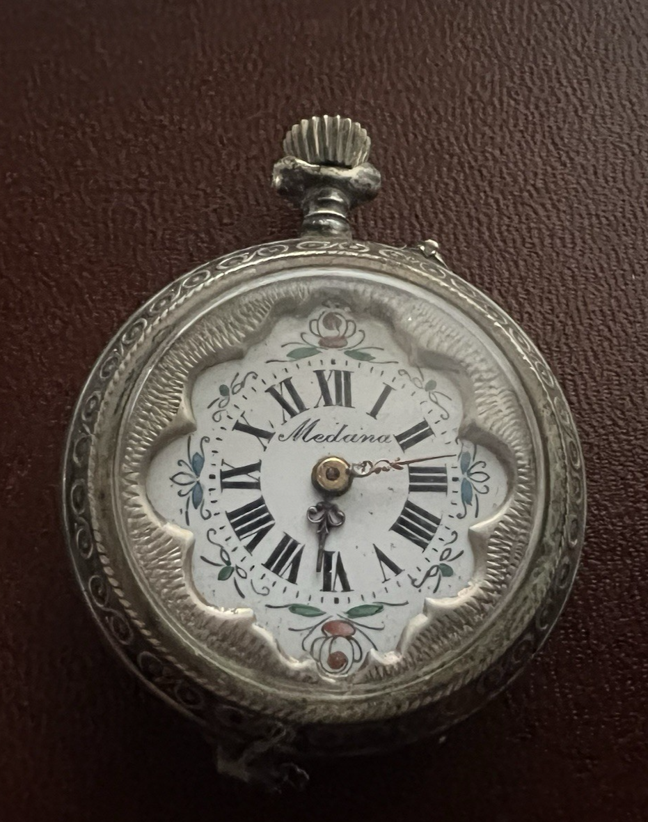 🔴 Orologio tasca ARGENTO 800 donna da revisionare parti vintage REMONTOIR 3