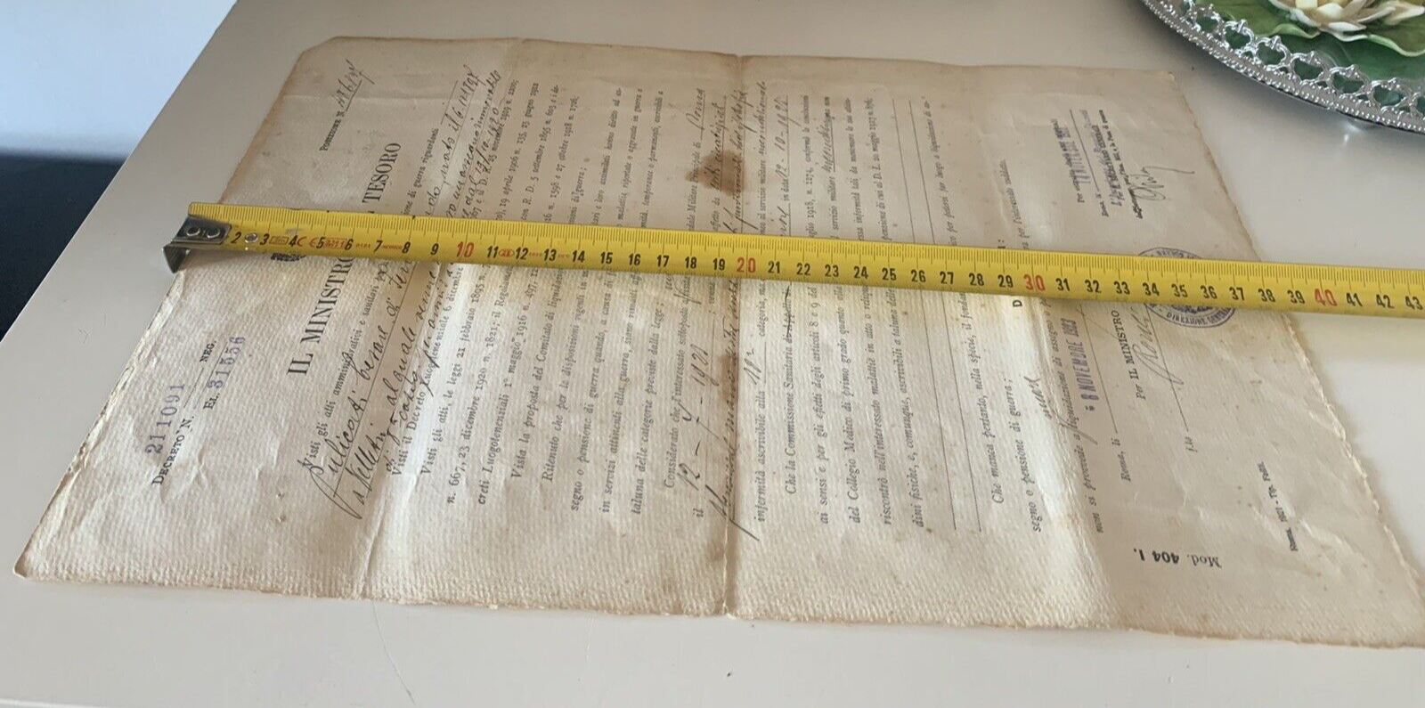 🔴 DECRETO negazione di assegno o pensione di guerra MINISTERO DEL TESORO 1923