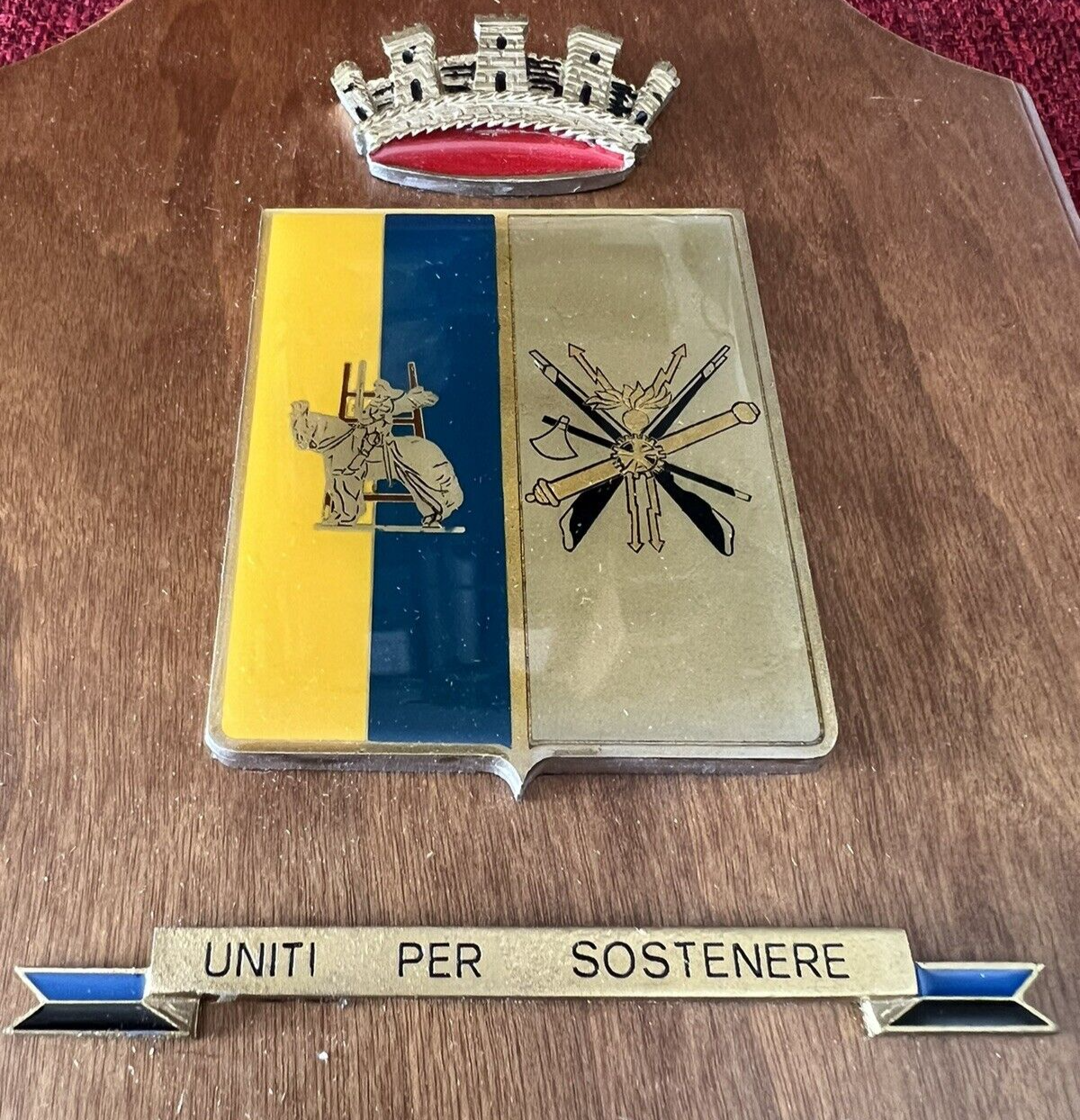 🔴 CREST MILITARE scudo legno 4 officina Riparazione ESERCITO con dedica